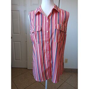 LEE RIDERS Womens Blouse Striped Button Front Shirt Multicolor Medium Sleeveless